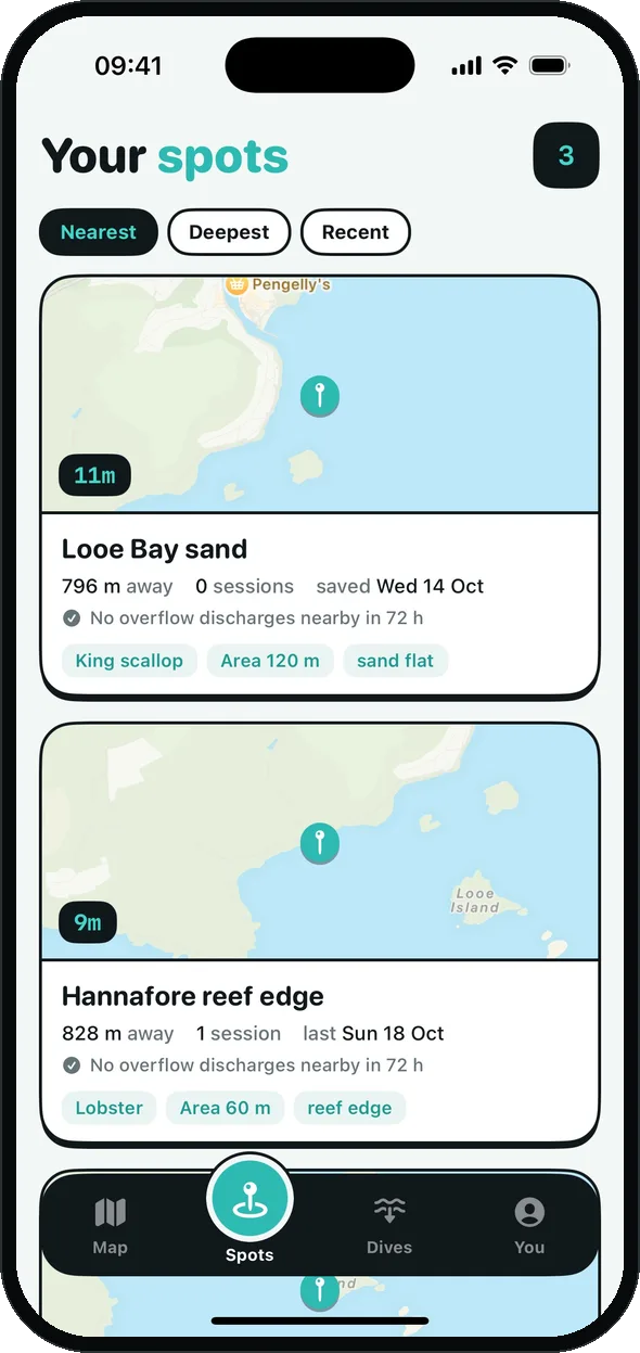Your spots: Looe Bay sand with a 120 m area for king scallop, and Hannafore reef edge