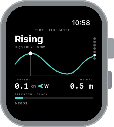 Tide: rising, high 11:07, current 0.1 knots west